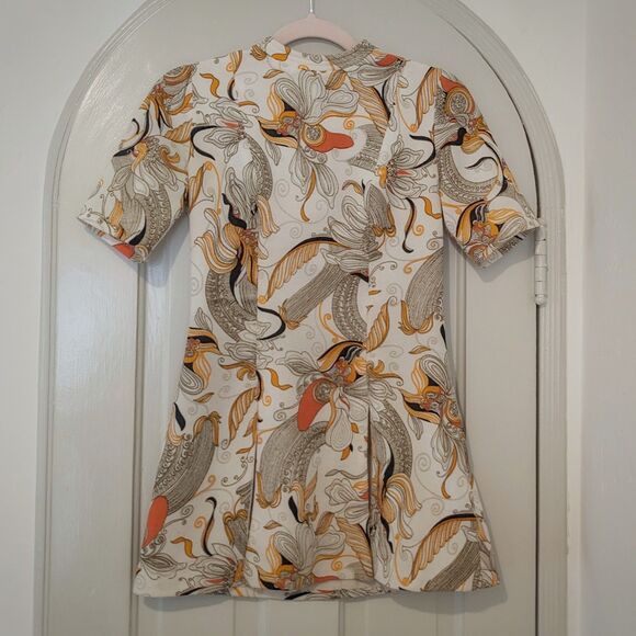 Vintage French 70s Psychedelic Floral Mock Turtleneck Front Slit Tunic Top Sz XS - Picture 6 of 12